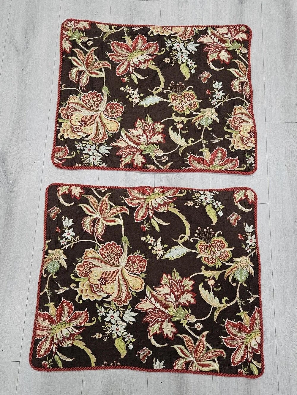 Cote Couture MULHOUSE Rose Tree STD Pillow Shams Brown Floral Rope Trim Autumn 2